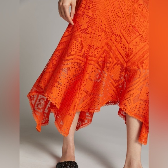 By Anthropologie Naranja Bright Orange Lace Maxi Dress Slip Small Beach Vacation - Picture 2 of 13